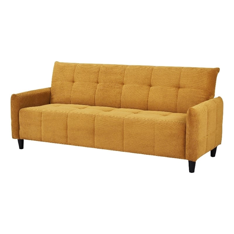 Pemberly Row 79 Inch Convertible Sofa Bed Futon with Tufted Cushions in Yellow