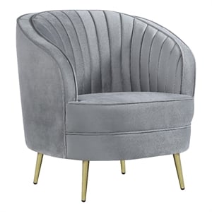 Pemberly Row 31 Inch Retro Accent Chair with Bucket Back in Gray Velvet