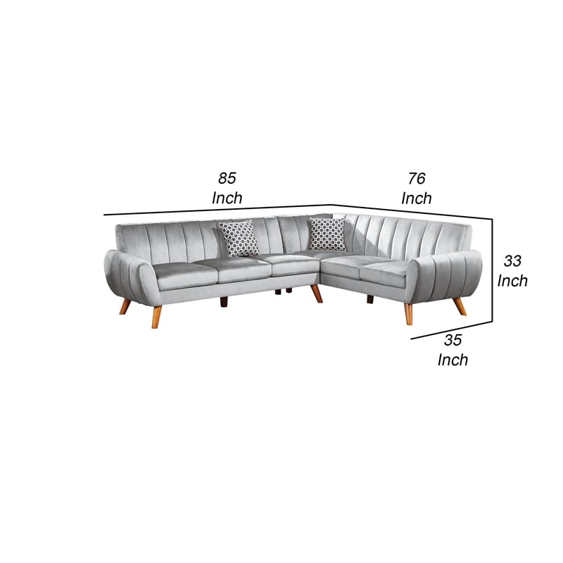 Pemberly Row 2 Piece L Shaped Sectional Sofa with Vertical Tufting in Light Gray