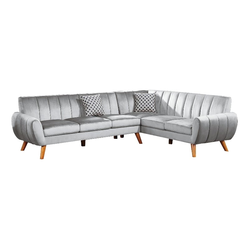Pemberly Row 2 Piece L Shaped Sectional Sofa with Vertical Tufting in Light Gray