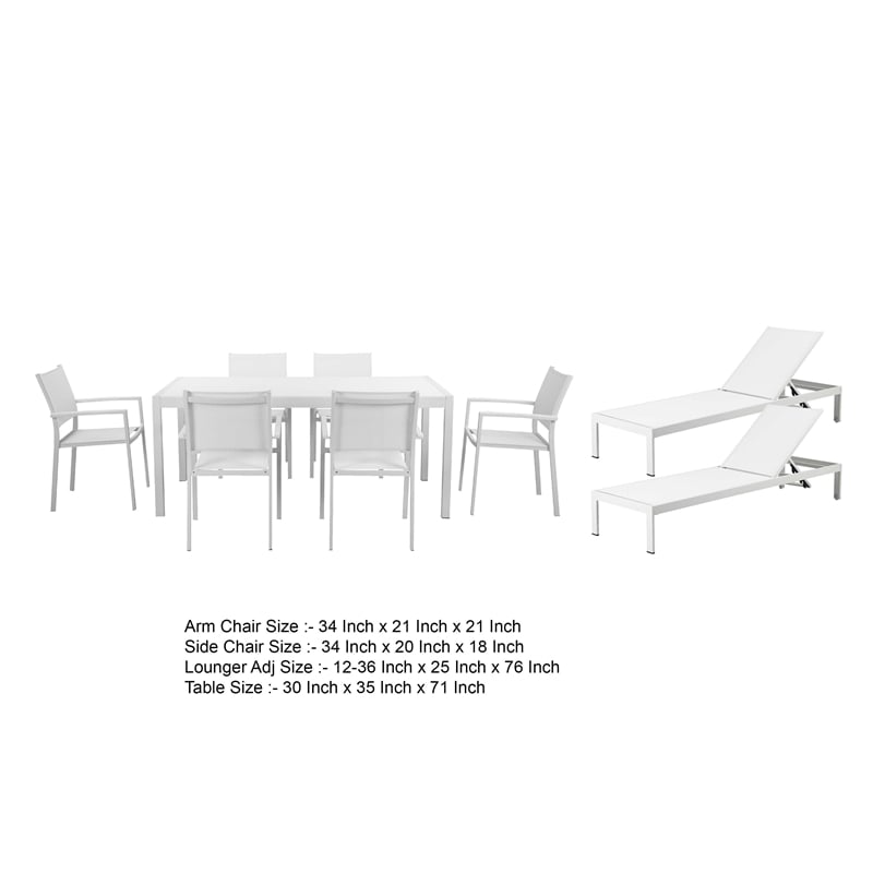 Pemberly Row 9 Piece Aluminum Patio Dining and Lounge Set in White Textilene