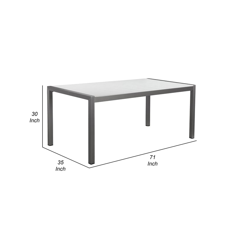 Pemberly Row 71 Inch Outdoor Dining Table with Polyresin Top in White and Gray