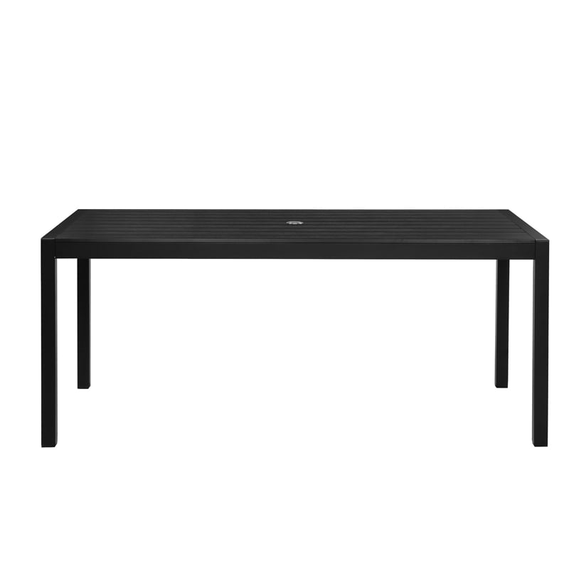 Pemberly Row 71 Inch Outdoor Dining Table with Polyresin Top in Black