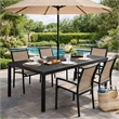 Pemberly Row 71 Inch Outdoor Dining Table with Polyresin Top in Black
