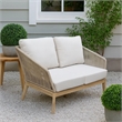 Pemberly Row 51 Inch Patio Sofa with Woven Rope Back in Rich Brown Acacia