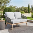 Pemberly Row 51 Inch Patio Sofa with Woven Rope Back in Gray Acacia Wood