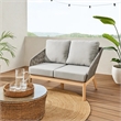 Pemberly Row 51 Inch Patio Sofa with Woven Rope Back in Gray Acacia Wood