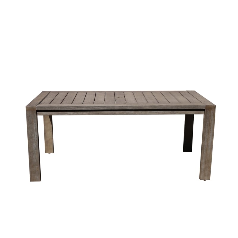 Pemberly Row 70 Inch Outdoor Dining Table with Plank Top in Burnt Brown