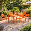Pemberly Row 7 Piece Outdoor Dining Set with Plank Seat and Back in Orange