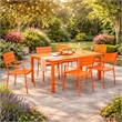 Pemberly Row 7 Piece Outdoor Dining Set with Plank Seat and Back in Orange