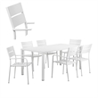 Pemberly Row 7 Piece Outdoor Dining Set with Plank Seat and Back in White