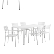 Pemberly Row 7 Piece Outdoor Dining Set with Plank Seat and Back in White