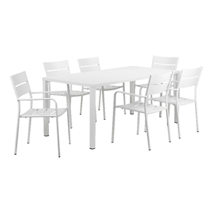 Pemberly Row 7 Piece Outdoor Dining Set with Plank Seat and Back in White