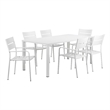 Pemberly Row 7 Piece Outdoor Dining Set with Plank Seat and Back in White
