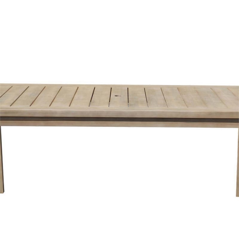 Pemberly Row 70 Inch Outdoor Dining Table with Plank Top in Natural Brown