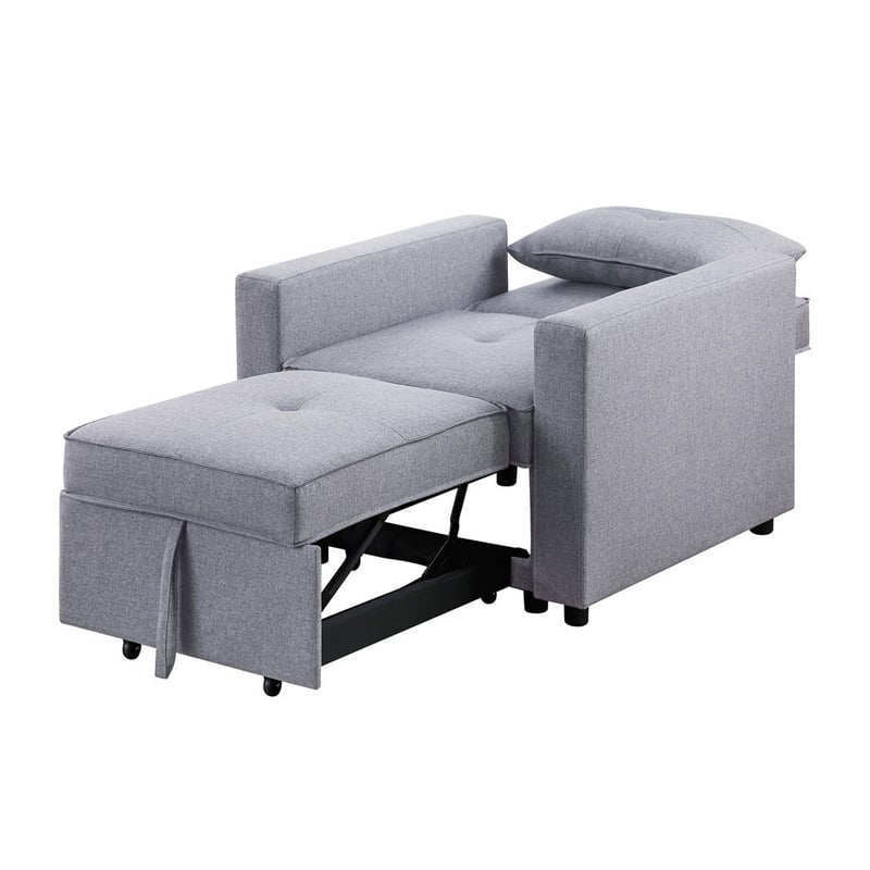 Pemberly Row 34 Inch Convertible Sleeper Armchair with Side Pocket in Light Gray