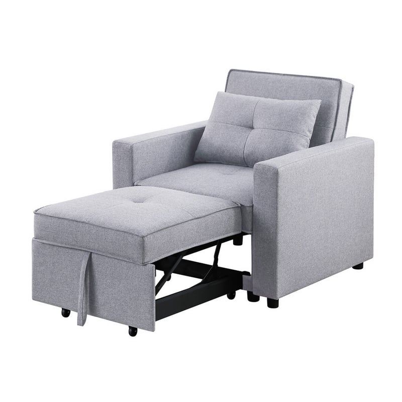 Pemberly Row 34 Inch Convertible Sleeper Armchair with Side Pocket in Light Gray