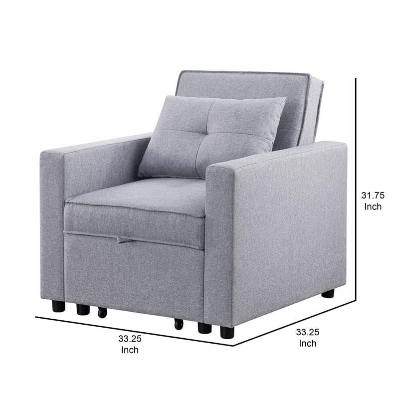 Pemberly Row 34 Inch Convertible Sleeper Armchair with Side Pocket in Light Gray