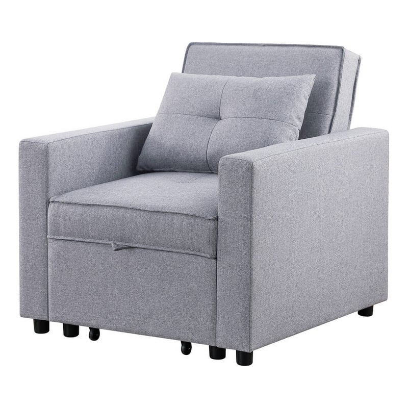 Pemberly Row 34 Inch Convertible Sleeper Armchair with Side Pocket in Light Gray