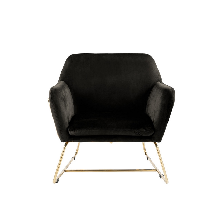 Pemberly Row 30 Inch Modern Accent Chair with Gold Metal Frame in Black Velvet