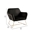 Pemberly Row 30 Inch Modern Accent Chair with Gold Metal Frame in Black Velvet