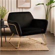 Pemberly Row 30 Inch Modern Accent Chair with Gold Metal Frame in Black Velvet