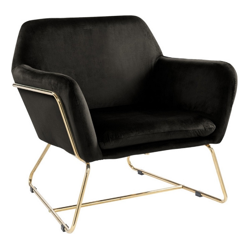 Pemberly Row 30 Inch Modern Accent Chair with Gold Metal Frame in Black Velvet