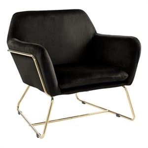 Pemberly Row 30 Inch Modern Accent Chair with Gold Metal Frame in Black Velvet