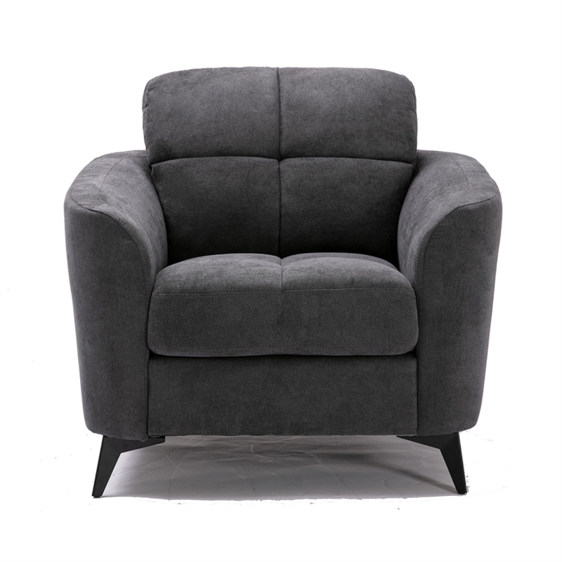 Pemberly Row 39 Inch Modern Armchair with Tufted Cushions in Dark Gray Velvet