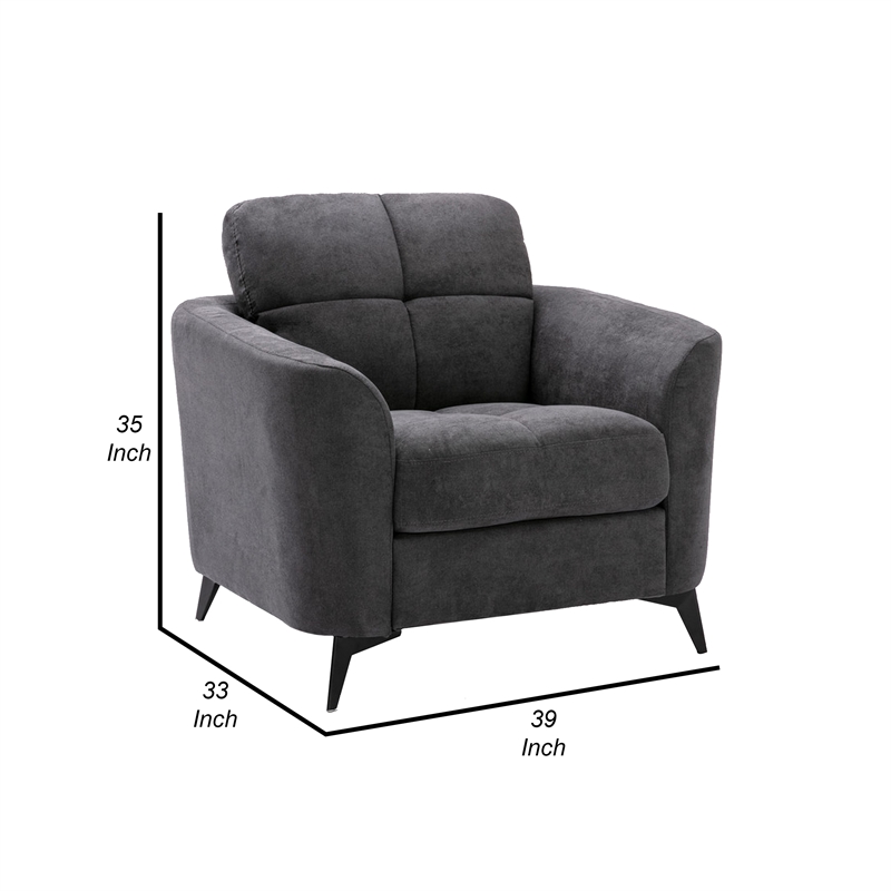 Pemberly Row 39 Inch Modern Armchair with Tufted Cushions in Dark Gray Velvet