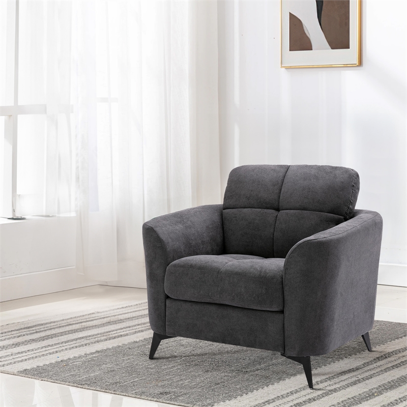 Pemberly Row 39 Inch Modern Armchair with Tufted Cushions in Dark Gray Velvet