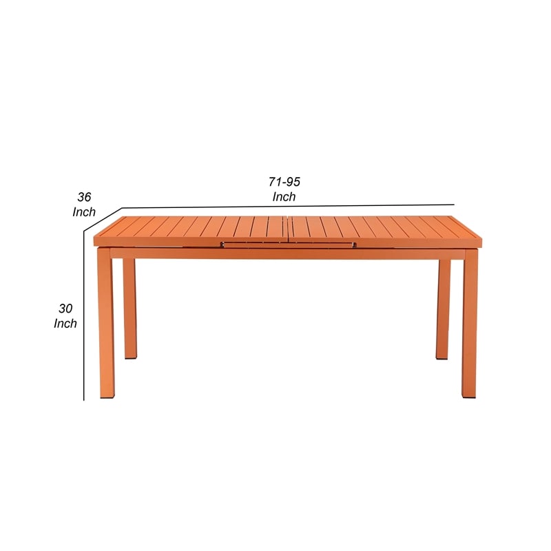 Pemberly Row 95 Inch Extendable Outdoor Dining Table with Plank Top in Orange