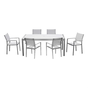 Pemberly Row 7 Piece Outdoor Dining Set with Textilene Fabric Seats in White