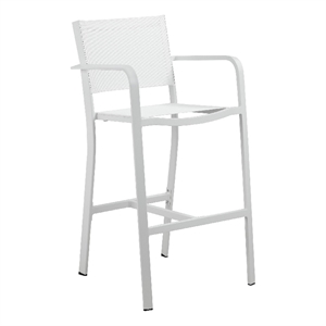 Pemberly Row 44 Inch Outdoor Bar Stool Set of 6 with Curved Arms in White