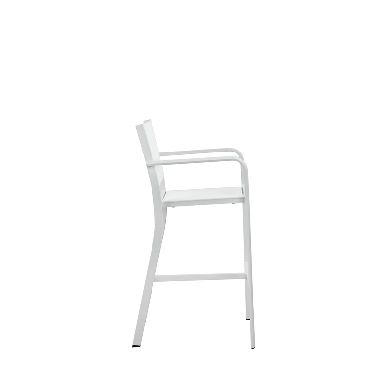 Pemberly Row 44 Inch Outdoor Bar Stool Set of 6 with Curved Arms in White