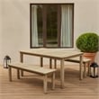 Pemberly Row 3 Piece Acacia Wood Dining Set with Benches in Natural Brown