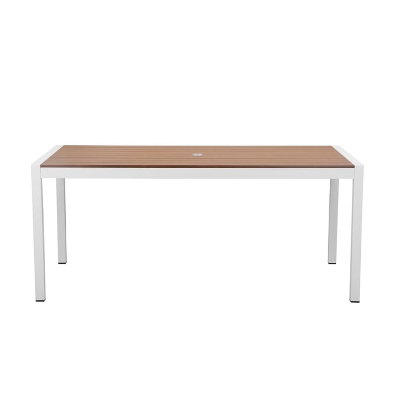 Pemberly Row 71 Inch Outdoor Dining Table with Umbrella Hole in Brown and White