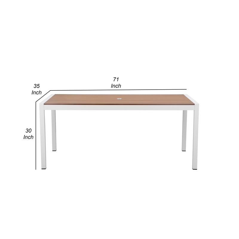 Pemberly Row 71 Inch Outdoor Dining Table with Umbrella Hole in Brown and White