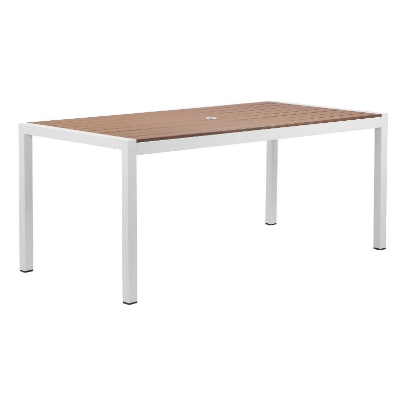Pemberly Row 71 Inch Outdoor Dining Table with Umbrella Hole in Brown and White