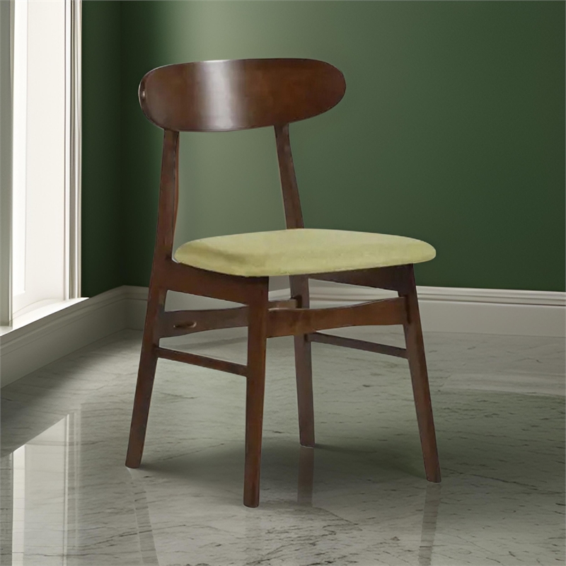Pemberly Row Set of 2 Rubberwood Dining Chairs with Green Padded Seats