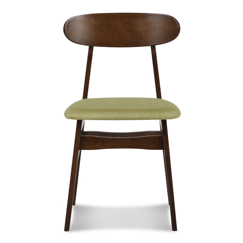 Pemberly Row Set of 2 Rubberwood Dining Chairs with Green Padded Seats