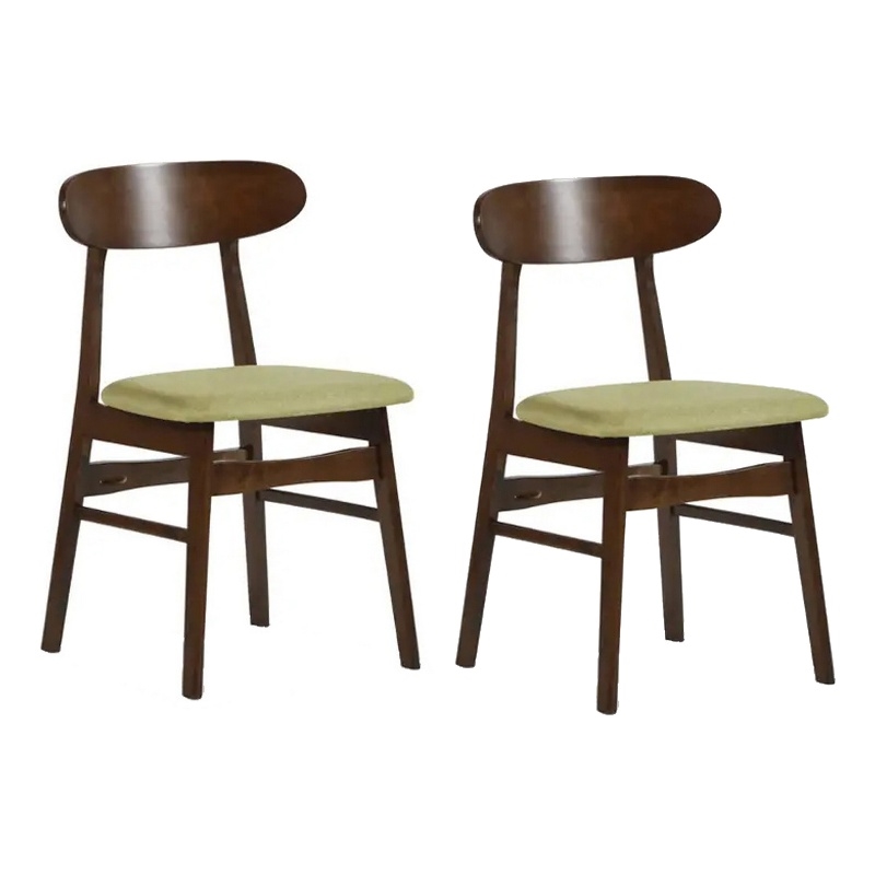 Pemberly Row Set of 2 Rubberwood Dining Chairs with Green Padded Seats