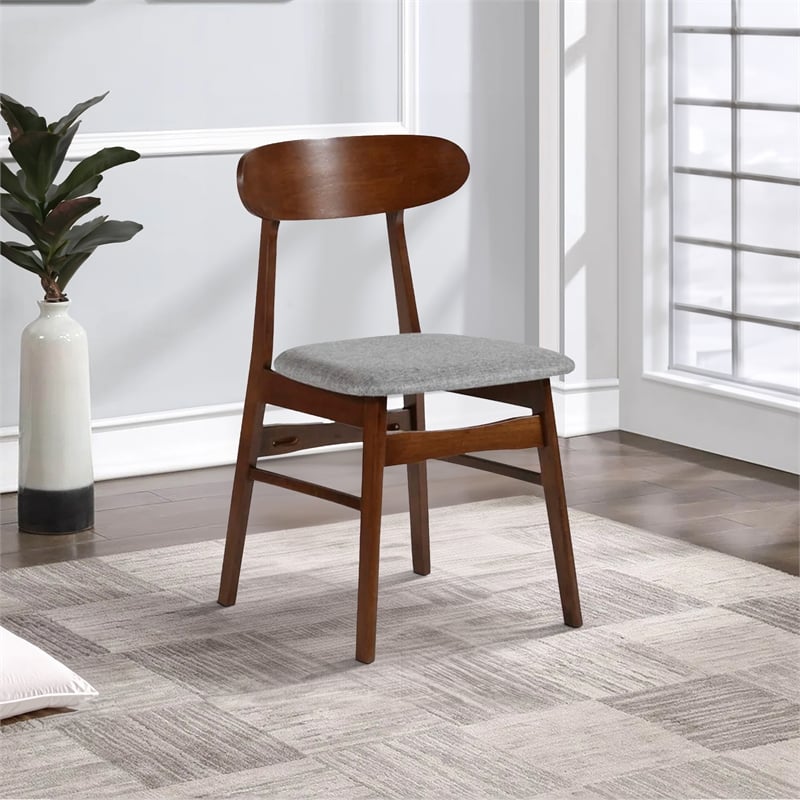 Pemberly Row Set of 2 Rubberwood Dining Chairs with Light Gray Padded Seats