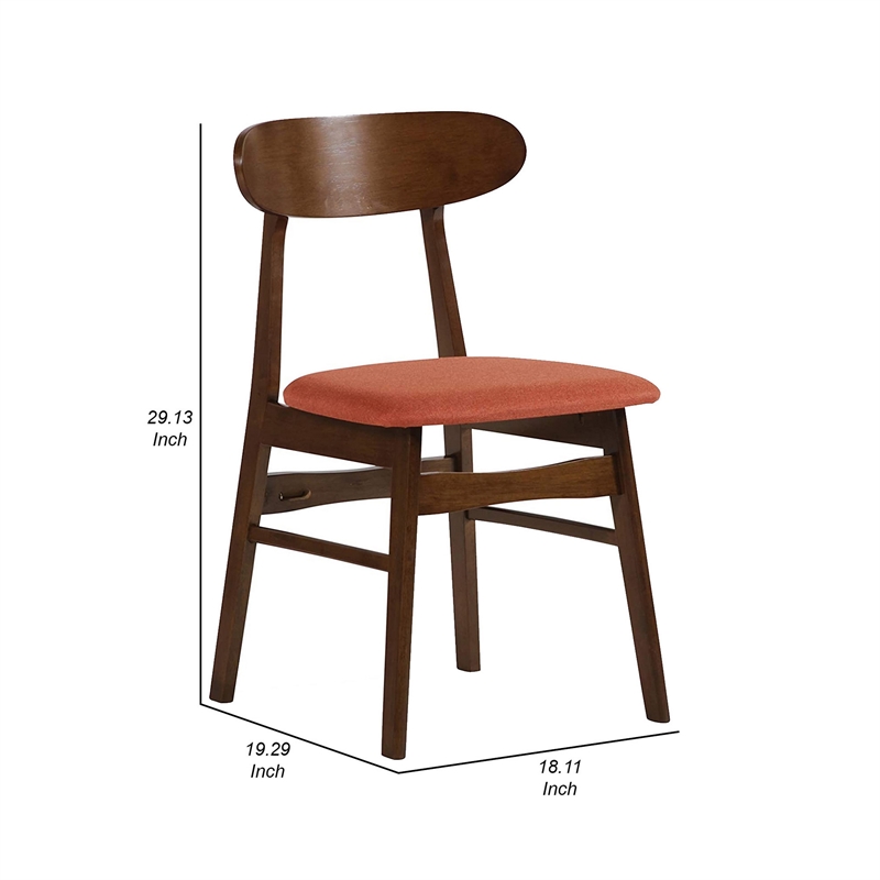 Pemberly Row Set of 2 Rubberwood Dining Chairs with Orange Padded Seats