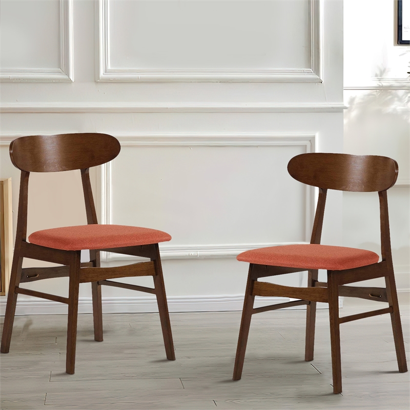 Pemberly Row Set of 2 Rubberwood Dining Chairs with Orange Padded Seats