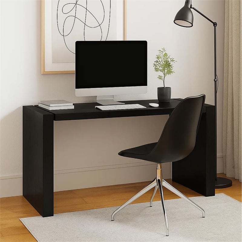 Pemberly Row 28 Inch Minimalist Computer Desk with Panel Legs in Wenge