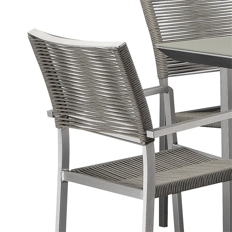 Pemberly Row 7 Piece Aluminum Outdoor Dining Set with Rope Weave Chairs in Gray