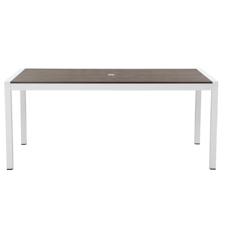 Pemberly Row 71 Inch Outdoor Dining Table with Umbrella Hole in Gray and White