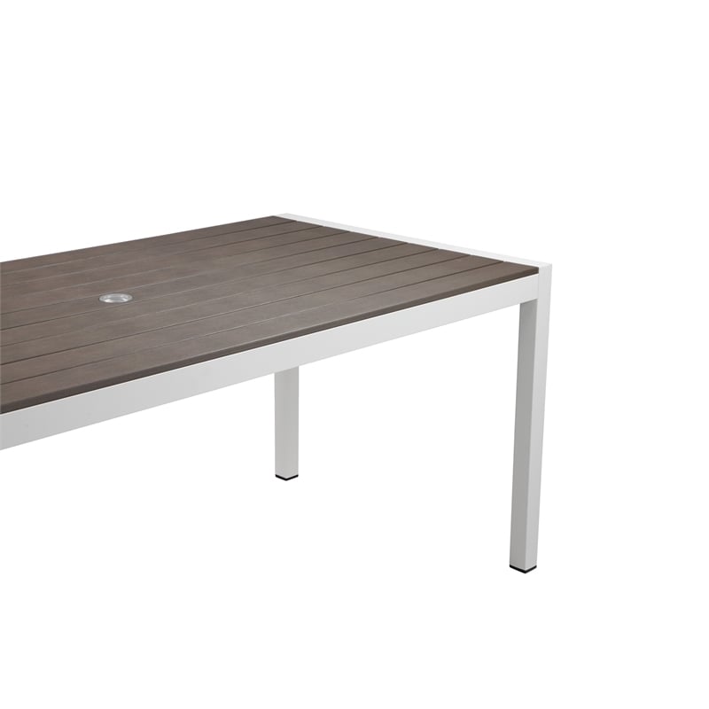 Pemberly Row 71 Inch Outdoor Dining Table with Umbrella Hole in Gray and White