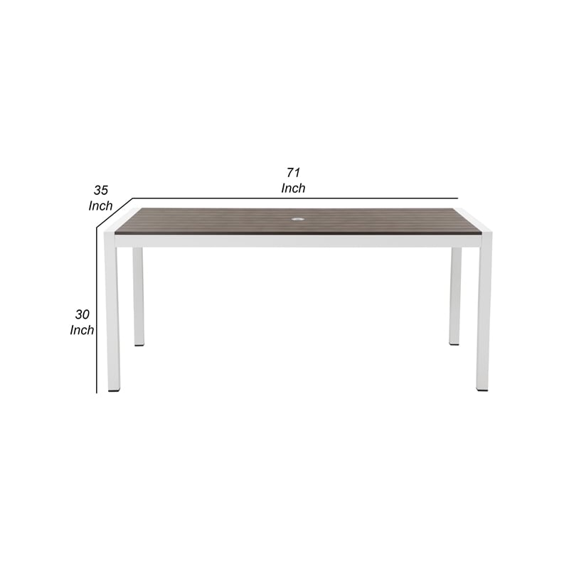 Pemberly Row 71 Inch Outdoor Dining Table with Umbrella Hole in Gray and White